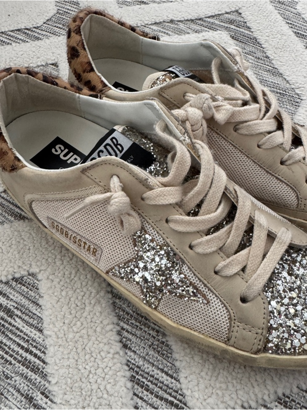 Golden Goose Glitter Star Sneakers with Leopard